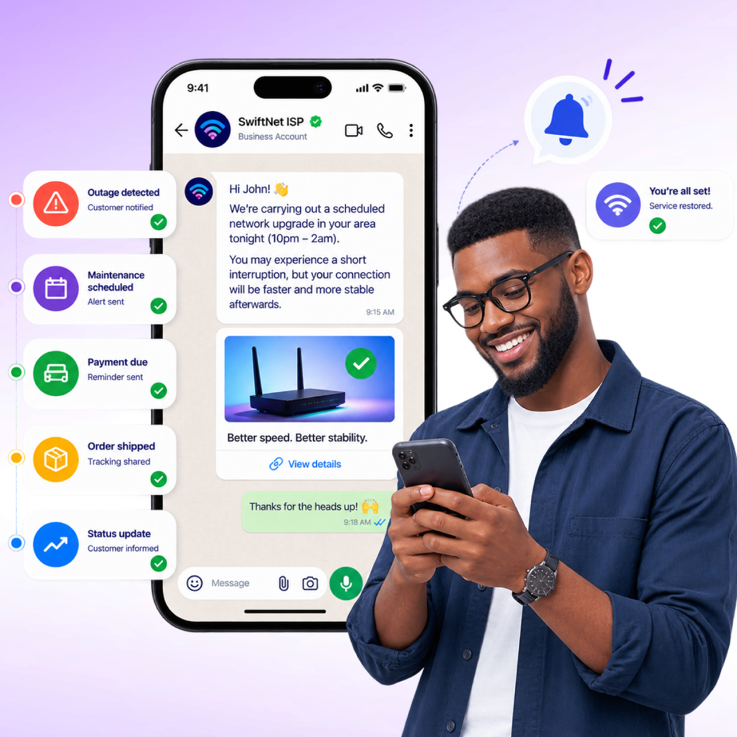 Nautix proactive alerts sending an outbound message before the customer asks